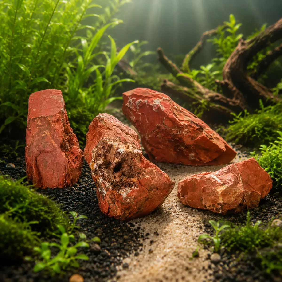Jaspe rouge naturel pour aquarium